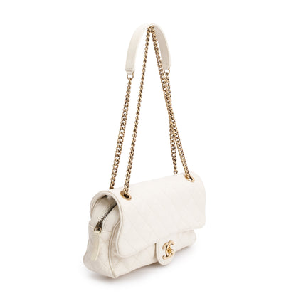 Chanel White Caviar Leather Medium Easy Flap Bag