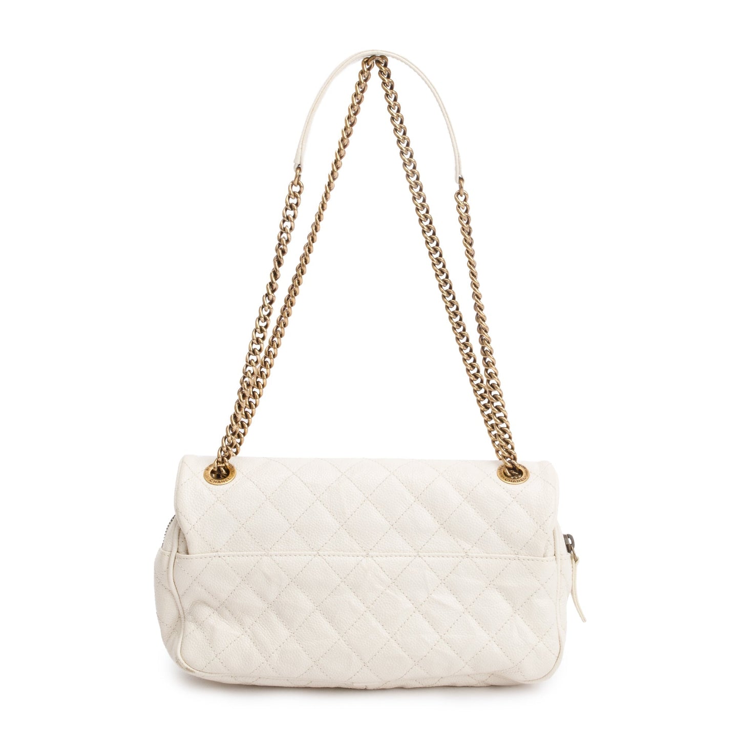 Chanel White Caviar Leather Medium Easy Flap Bag