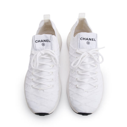 Chanel White Fabric Knit Sock Logo Sneakers, Size 37.5