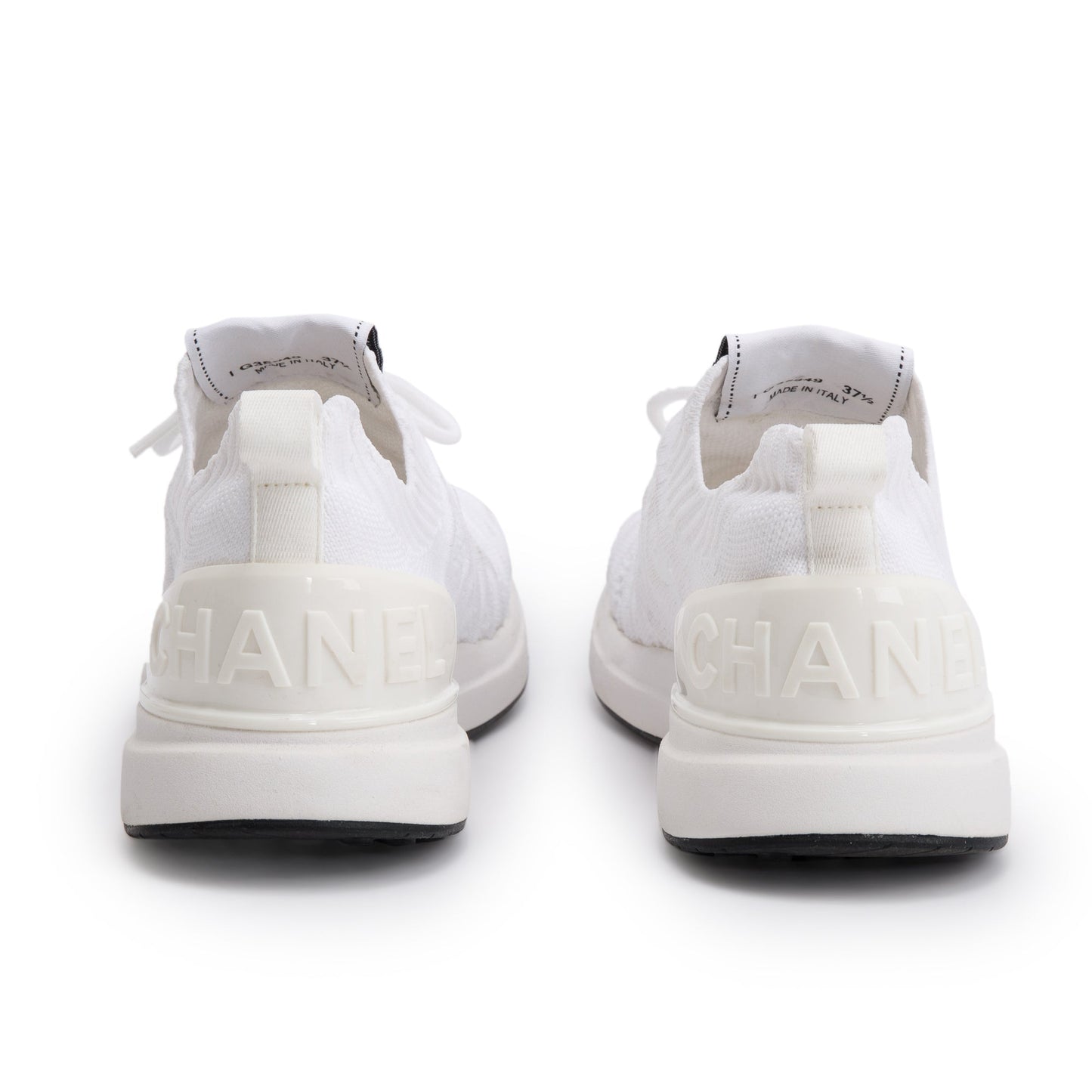 Chanel White Fabric Knit Sock Logo Sneakers, Size 37.5