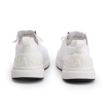 Chanel White Fabric Knit Sock Logo Sneakers, Size 37.5