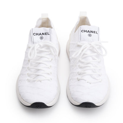 Chanel White Fabric Knit Sock Logo Sneakers, Size 37.5