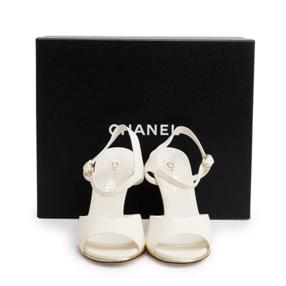 Chanel White Leather Lucite CC Wedge Sandals, Size 39.5