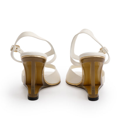 Chanel White Leather Lucite CC Wedge Sandals, Size 39.5