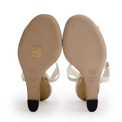Chanel White Leather Lucite CC Wedge Sandals, Size 39.5