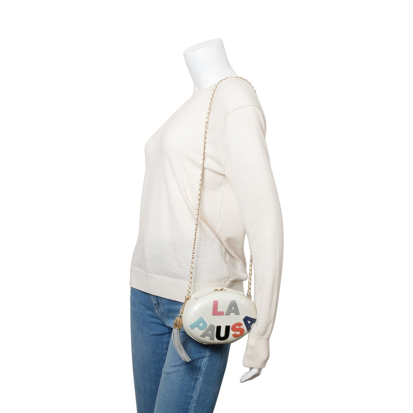 Chanel White Multicolor Calfskin Leather La Pausa Tassel Clutch Crossbody Bag