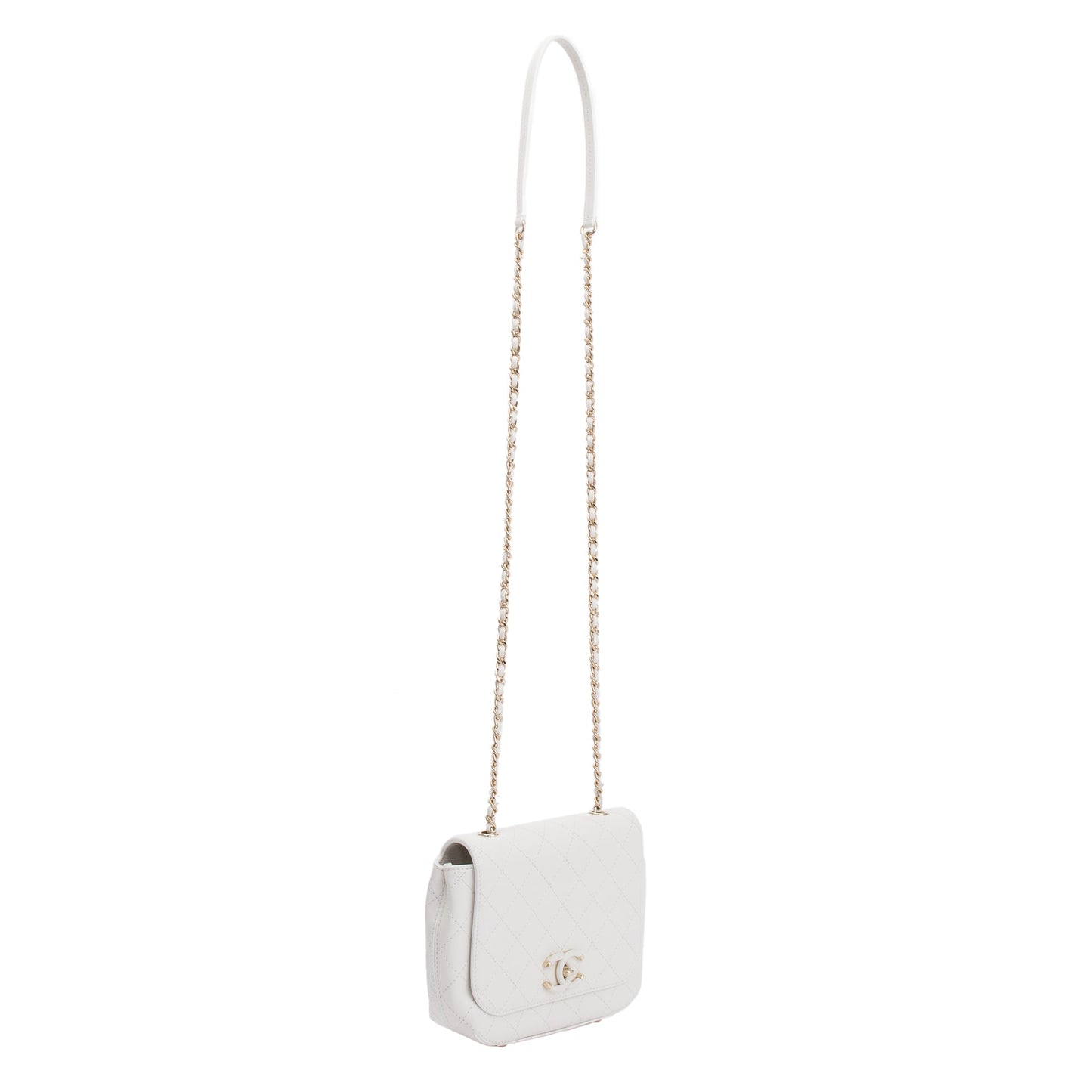 Chanel White Quilted Calfskin Leather CC Flap Crossbody Bag