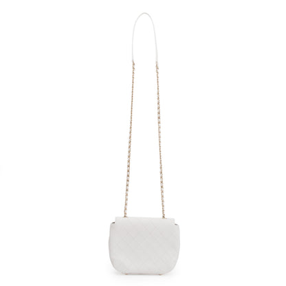 Chanel White Quilted Calfskin Leather CC Flap Crossbody Bag