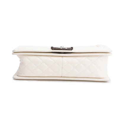 Chanel White Quilted Calfskin Leather Medium Boy Bag