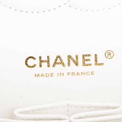 Chanel White Quilted Caviar Leather Classic Medium Double Flap Bag
