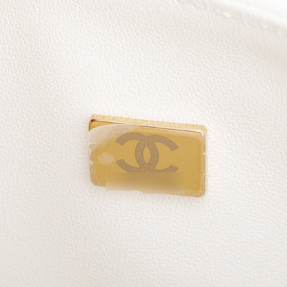 Chanel White Quilted Caviar Leather Classic Medium Double Flap Bag