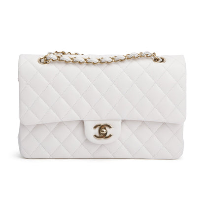 Chanel White Quilted Caviar Leather Classic Medium Double Flap Bag