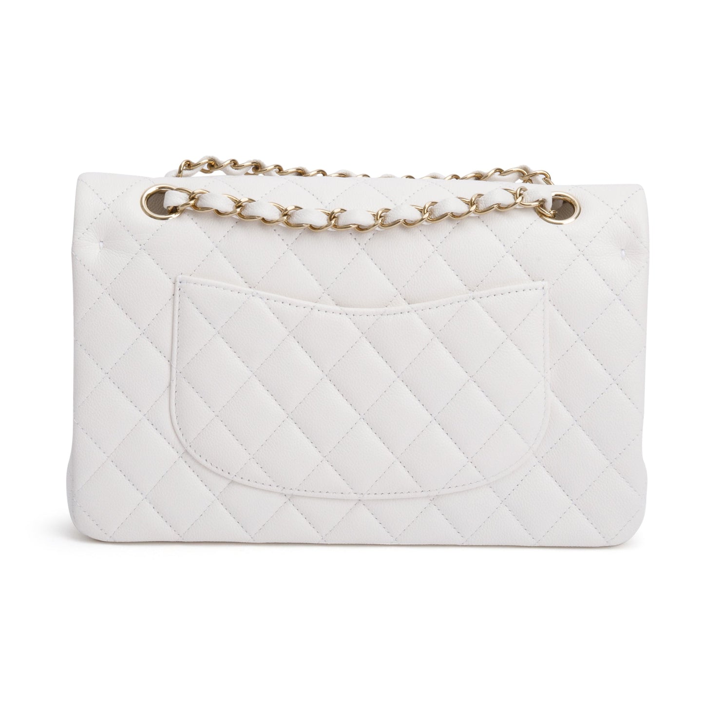 Chanel White Quilted Caviar Leather Classic Medium Double Flap Bag