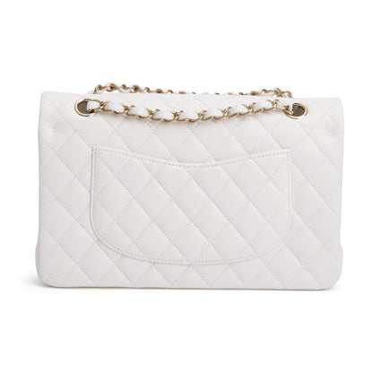 Chanel White Quilted Caviar Leather Classic Medium Double Flap Bag