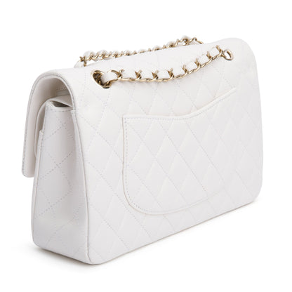 Chanel White Quilted Caviar Leather Classic Medium Double Flap Bag