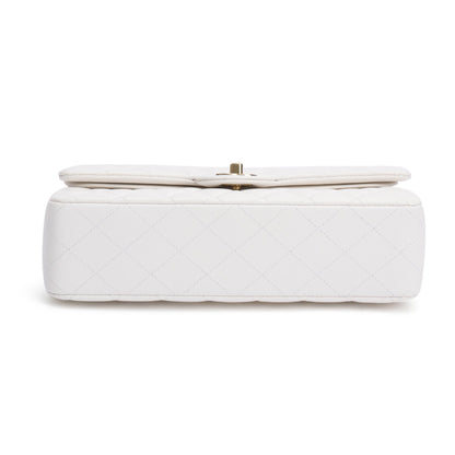 Chanel White Quilted Caviar Leather Classic Medium Double Flap Bag