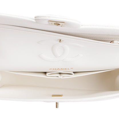 Chanel White Quilted Caviar Leather Classic Medium Double Flap Bag