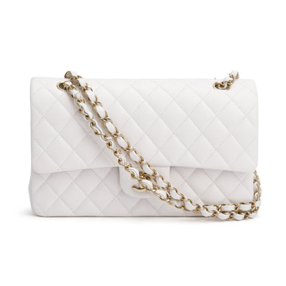 Chanel White Quilted Caviar Leather Classic Medium Double Flap Bag