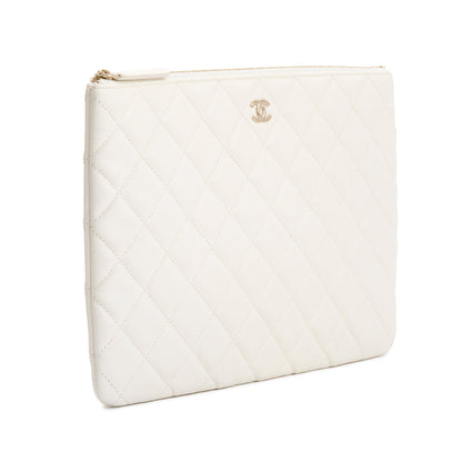 Chanel White Quilted Caviar Leather Medium O-Case Clutch