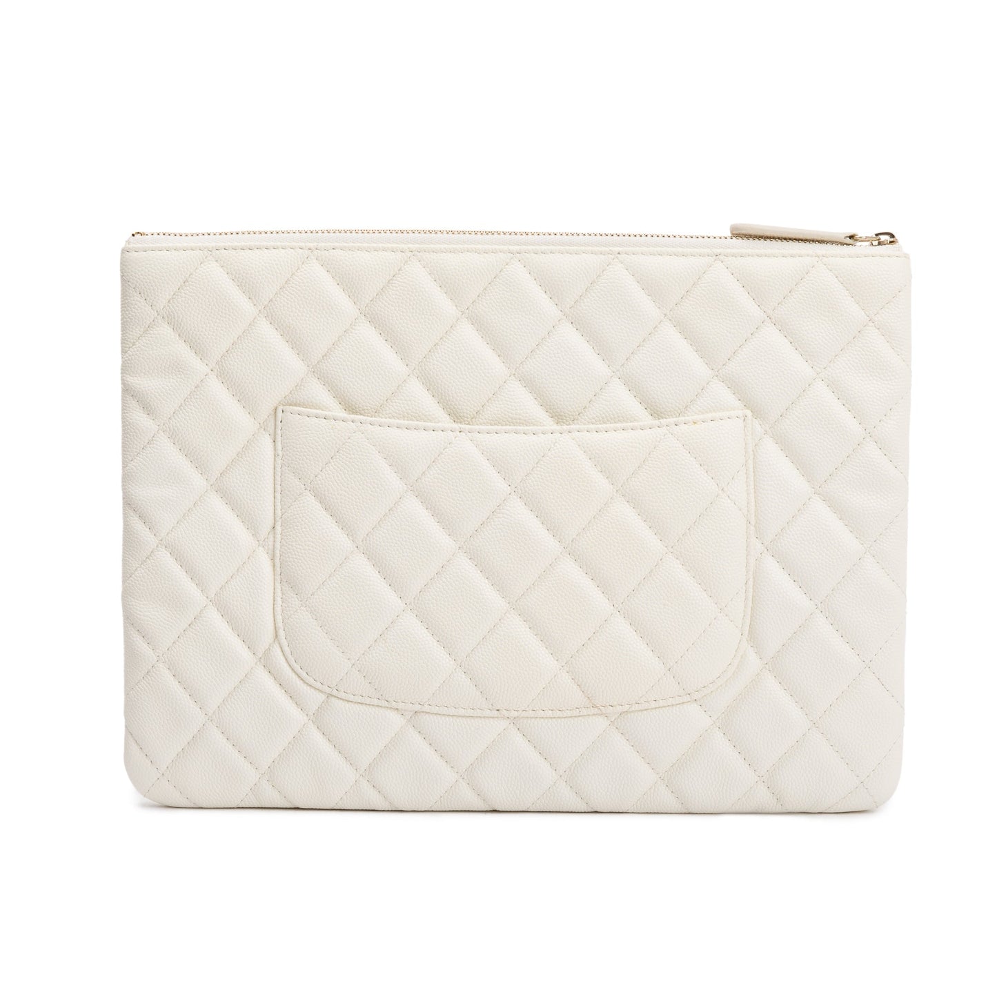 Chanel White Quilted Caviar Leather Medium O-Case Clutch