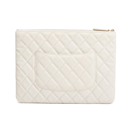 Chanel White Quilted Caviar Leather Medium O-Case Clutch
