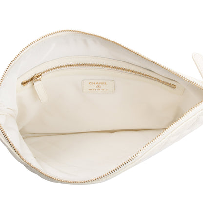 Chanel White Quilted Caviar Leather Medium O-Case Clutch