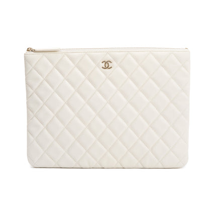 Chanel White Quilted Caviar Leather Medium O-Case Clutch