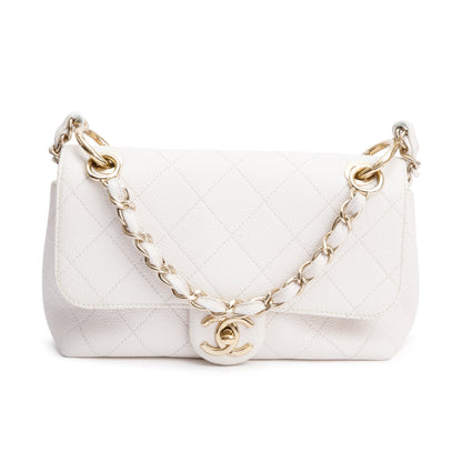 Chanel White Quilted Caviar Leather Small City Walk Flap Bag