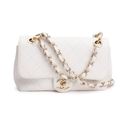 Chanel White Quilted Caviar Leather Small City Walk Flap Bag