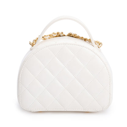 Chanel White Quilted Lambskin Leather Small Chic Riviera Top Handle Vanity Case