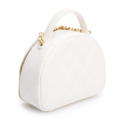 Chanel White Quilted Lambskin Leather Small Chic Riviera Top Handle Vanity Case