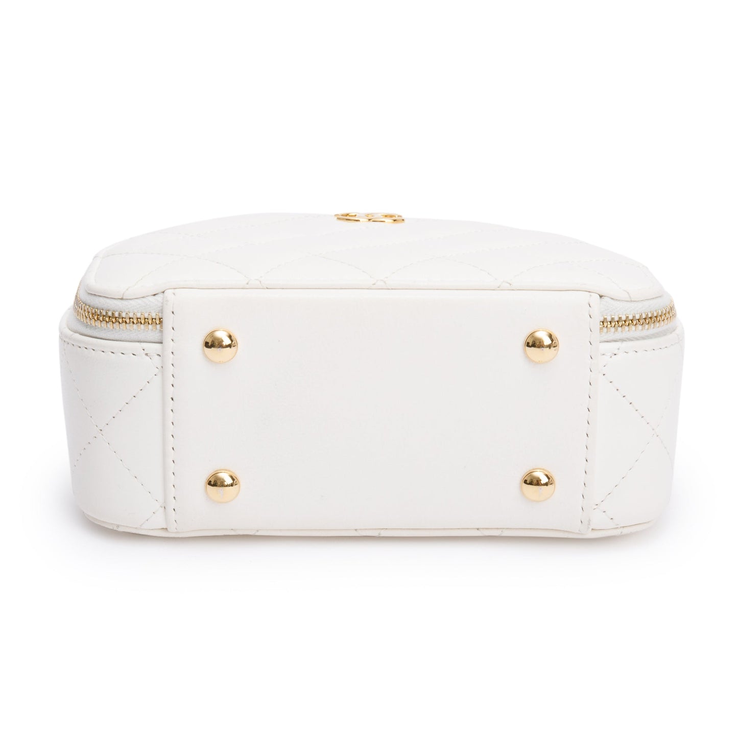Chanel White Quilted Lambskin Leather Small Chic Riviera Top Handle Vanity Case