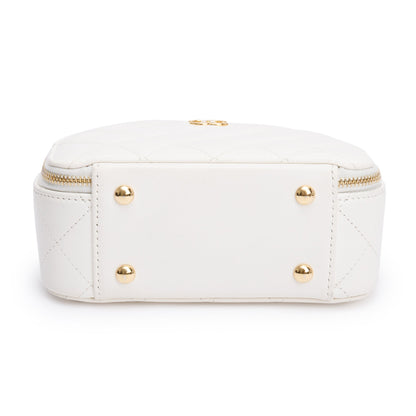 Chanel White Quilted Lambskin Leather Small Chic Riviera Top Handle Vanity Case