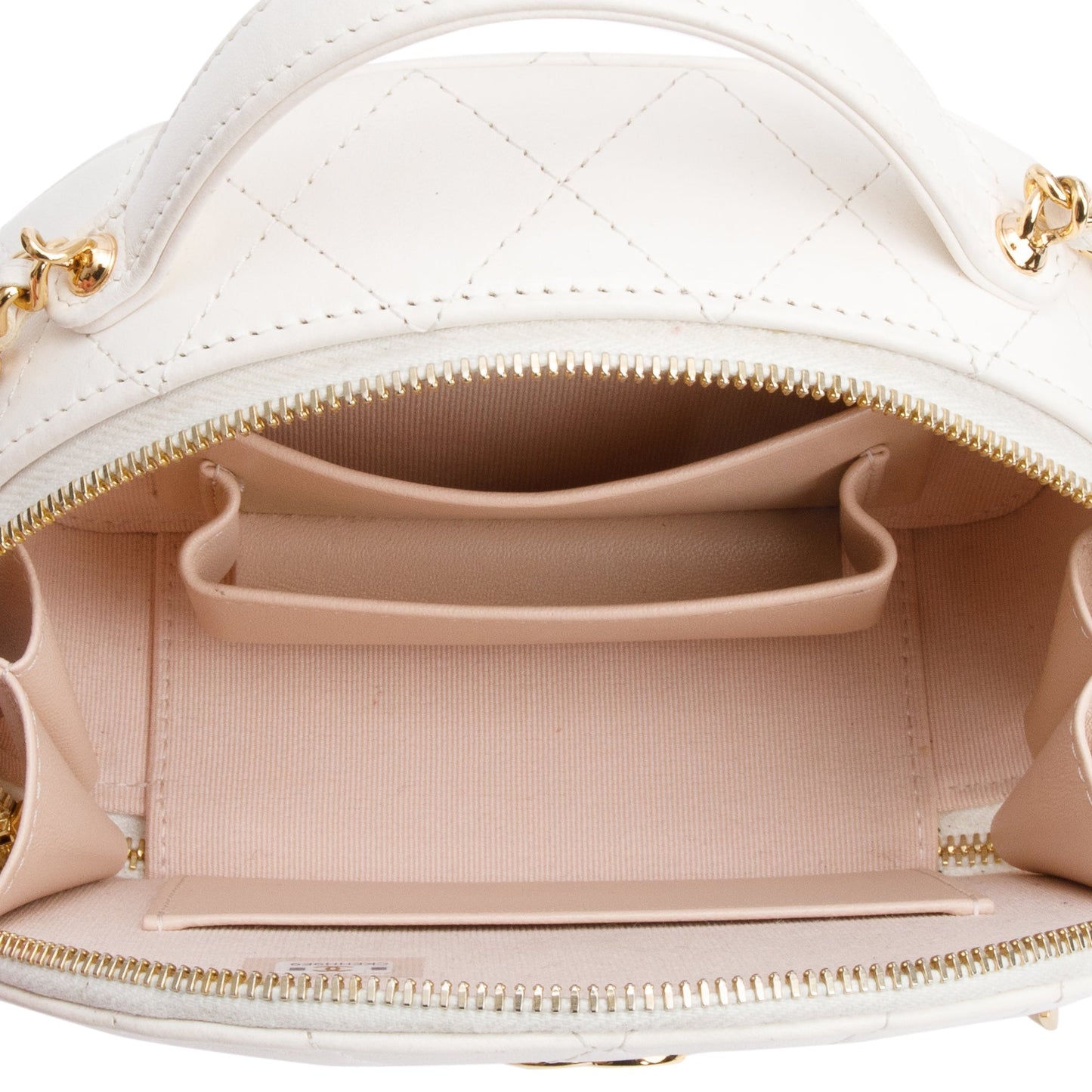 Chanel White Quilted Lambskin Leather Small Chic Riviera Top Handle Vanity Case