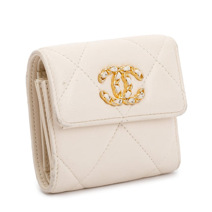 Chanel White Quilted Leather Small 19 Flap Wallet