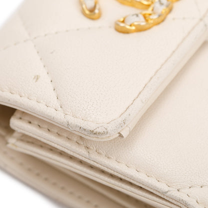 Chanel White Quilted Leather Small 19 Flap Wallet