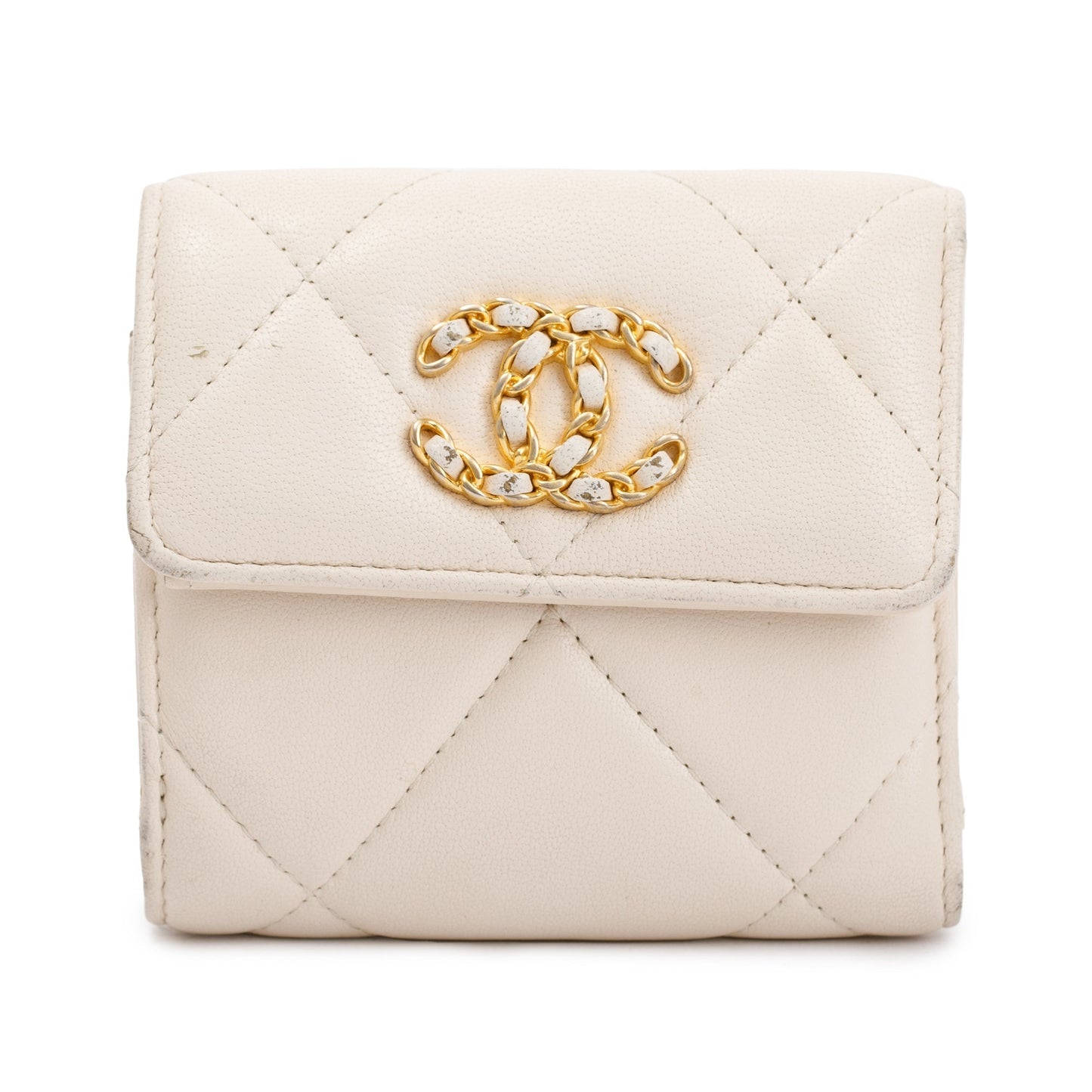 Chanel White Quilted Leather Small 19 Flap Wallet