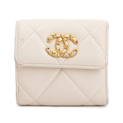 Chanel White Quilted Leather Small 19 Flap Wallet