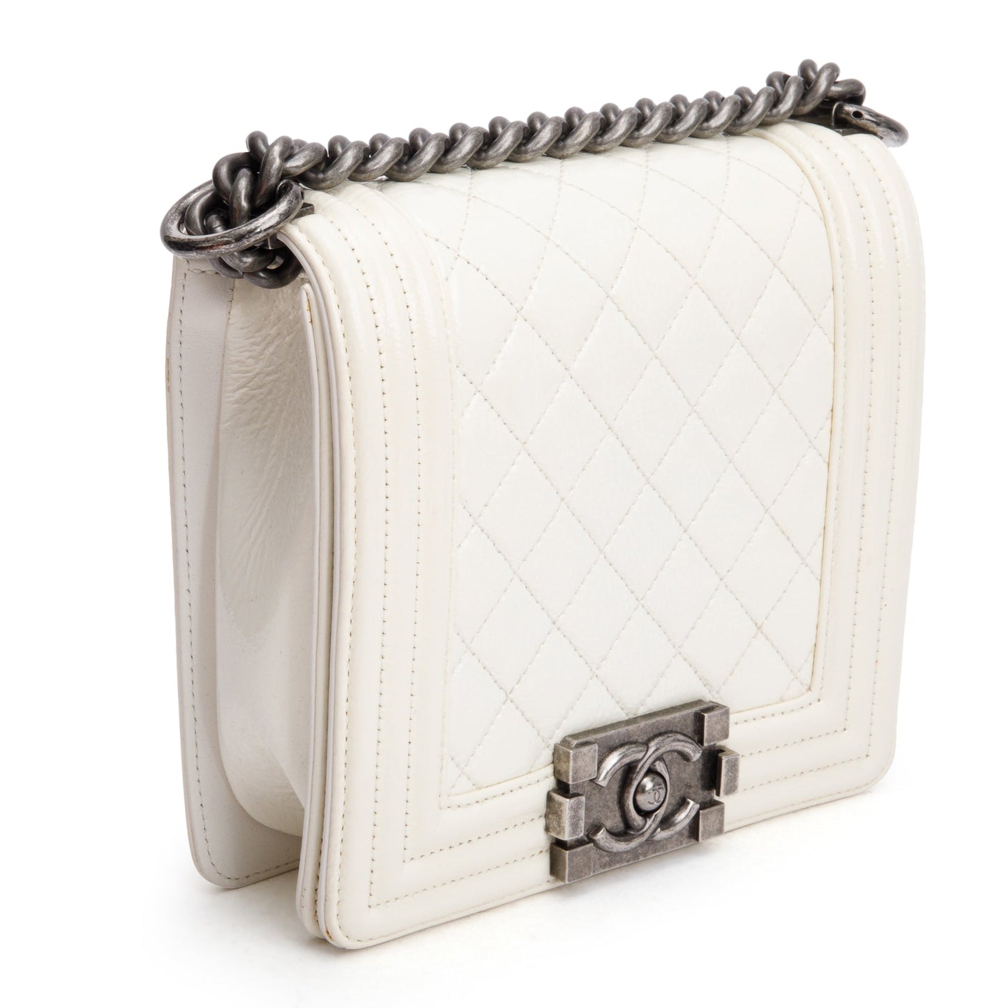 Chanel White Quilted Leather Small Gentle Boy Bag