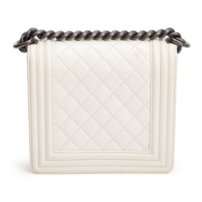Chanel White Quilted Leather Small Gentle Boy Bag
