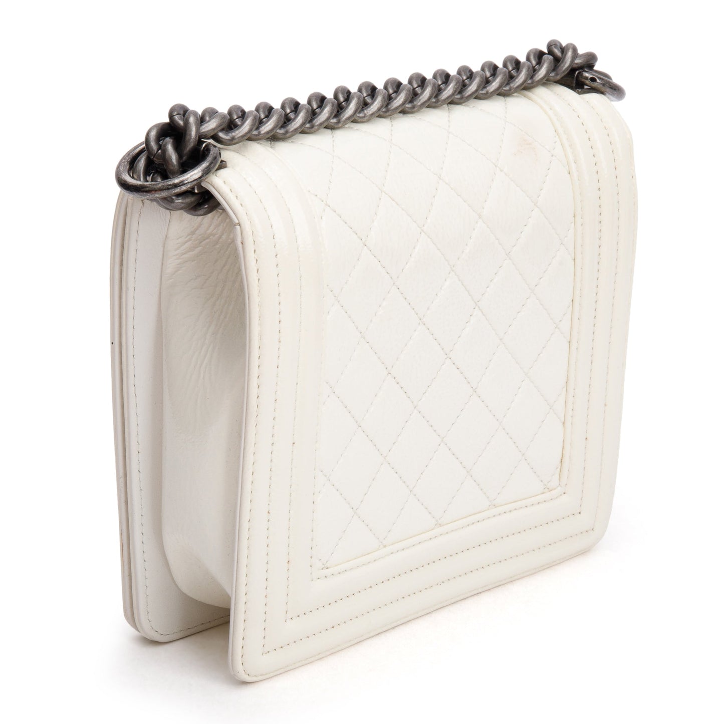 Chanel White Quilted Leather Small Gentle Boy Bag