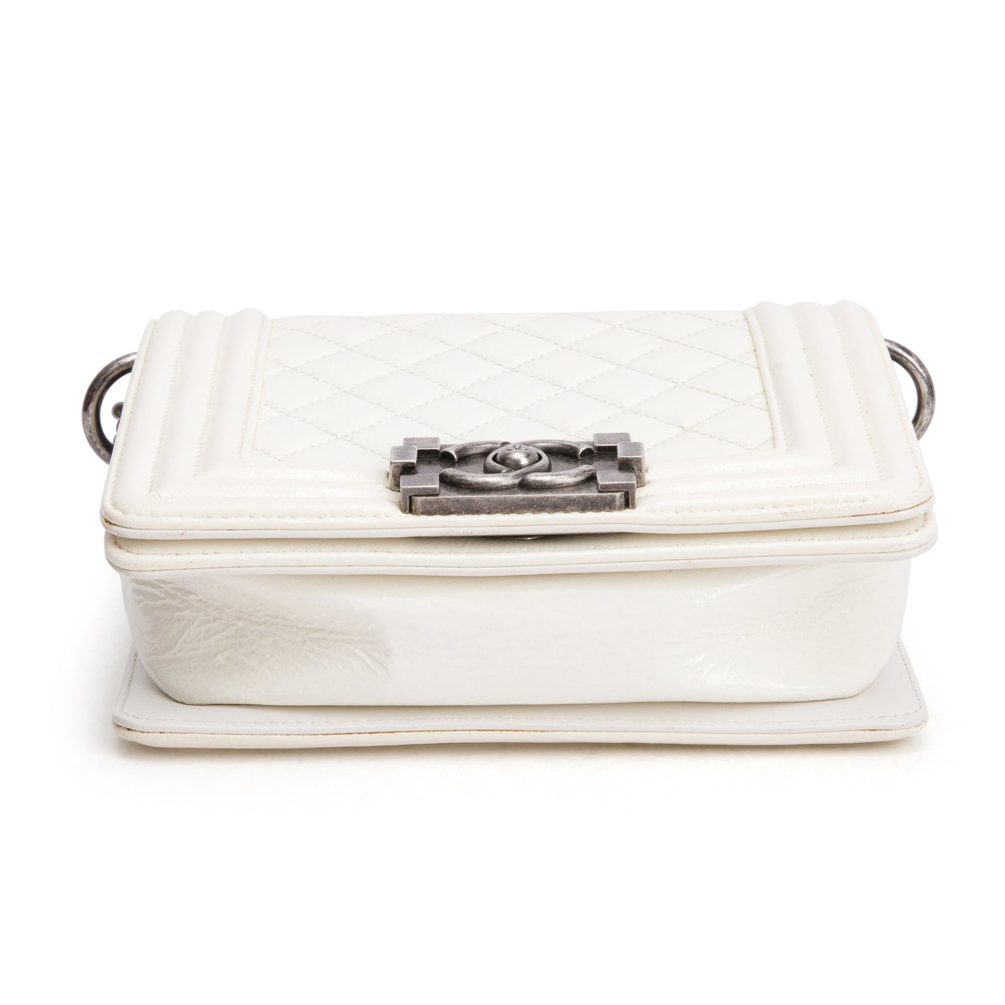 Chanel White Quilted Leather Small Gentle Boy Bag