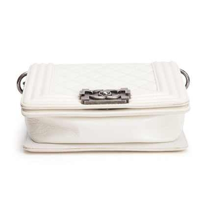 Chanel White Quilted Leather Small Gentle Boy Bag