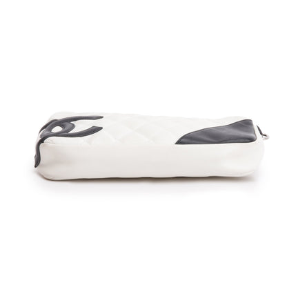 Chanel White/Black Calfskin Leather Ligne Cambon Pochette