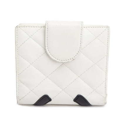 Chanel White/Black Quilted Lambskin Leather Ligne Cambon French Compact Wallet