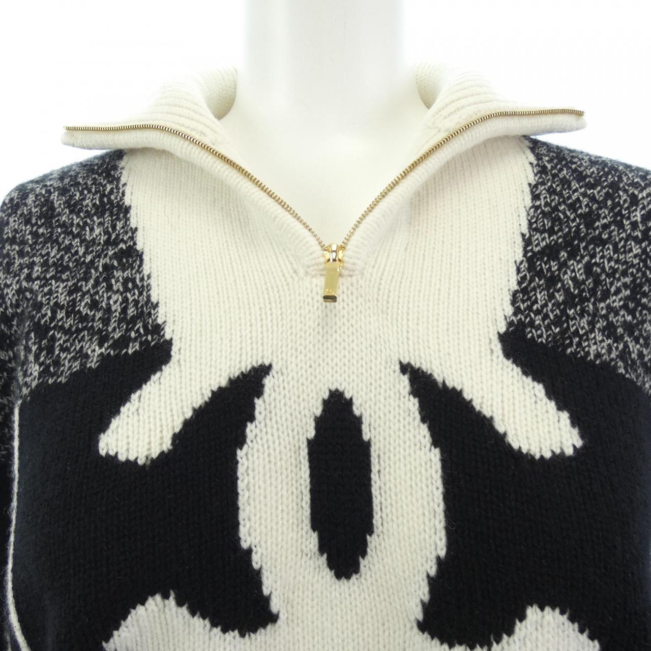 CHANEL CC COLORBLOCK QUARTER ZIP CASHMERE SWEATER