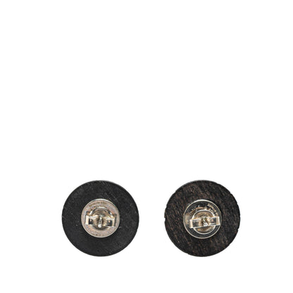 Chanel Wood Logo Button Push Back Earrings