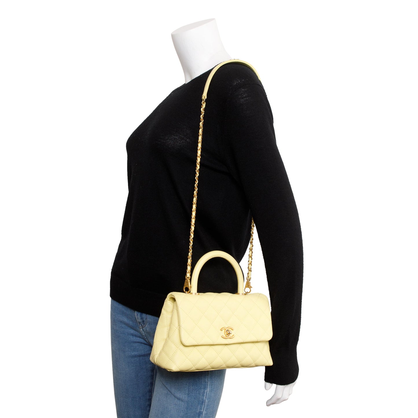 Chanel Yellow Quilted Caviar Leather Small Coco Handle Bag