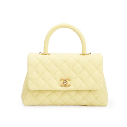Chanel Yellow Quilted Caviar Leather Small Coco Handle Bag