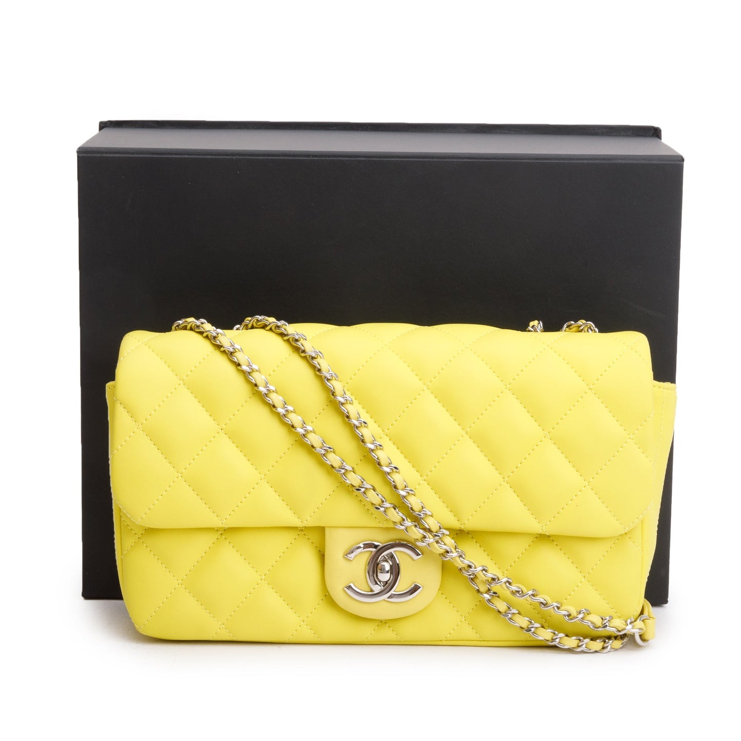 Chanel Yellow Quilted Lambskin Leather Medium Rain Flap Bag